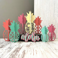 3D Pineapples Shelf Sitters With Aloha Sign (Set of 5)