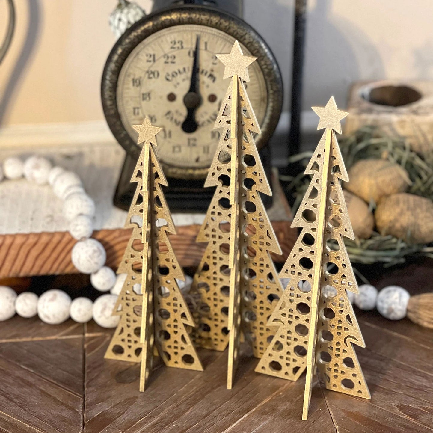 3D Rattan Cane Christmas Trees Shelf Sitters (Set of 3)