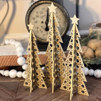 3D Rattan Cane Christmas Trees Shelf Sitters (Set of 3)