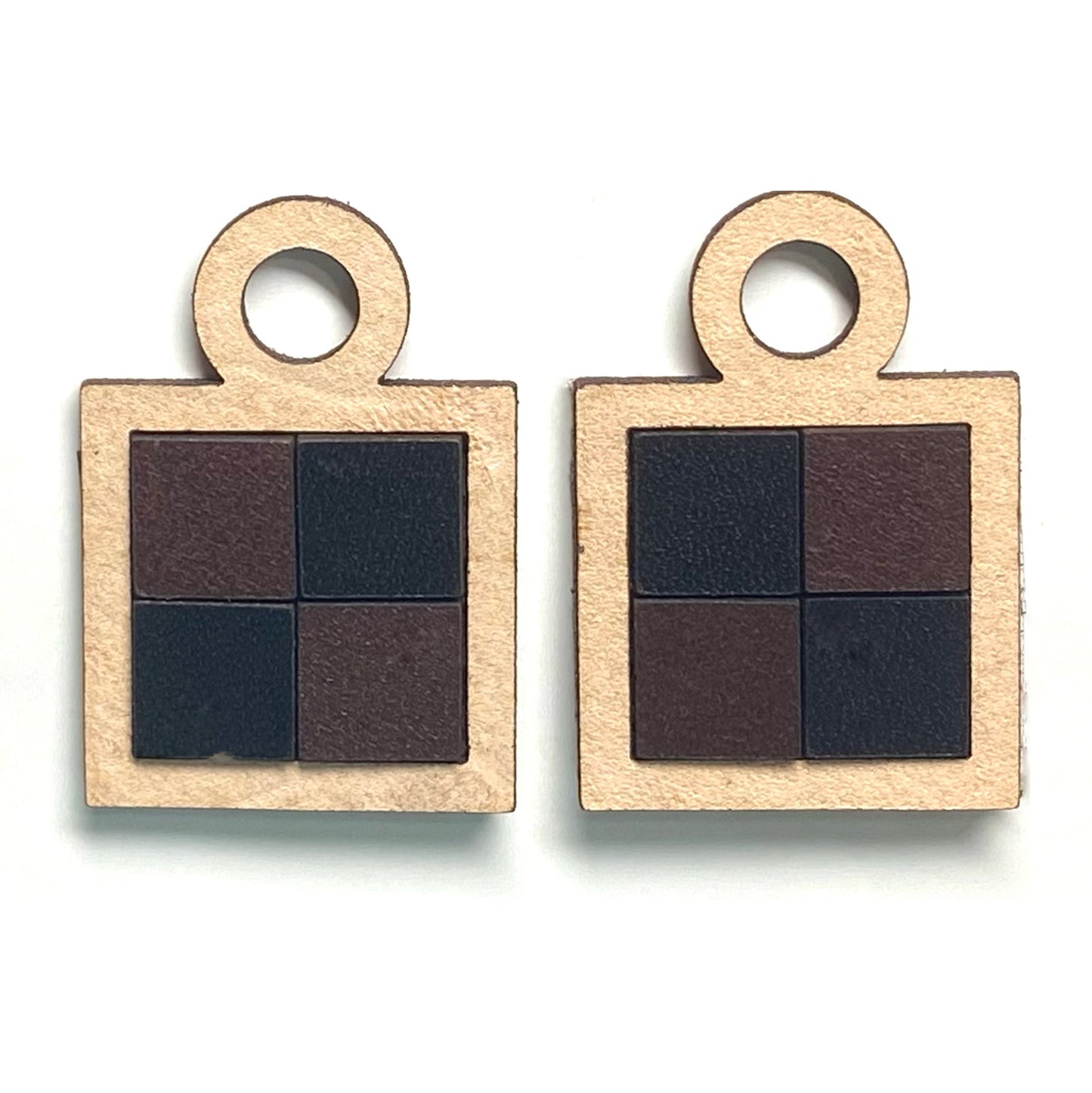 Leather Checkerboard Pattern Earrings