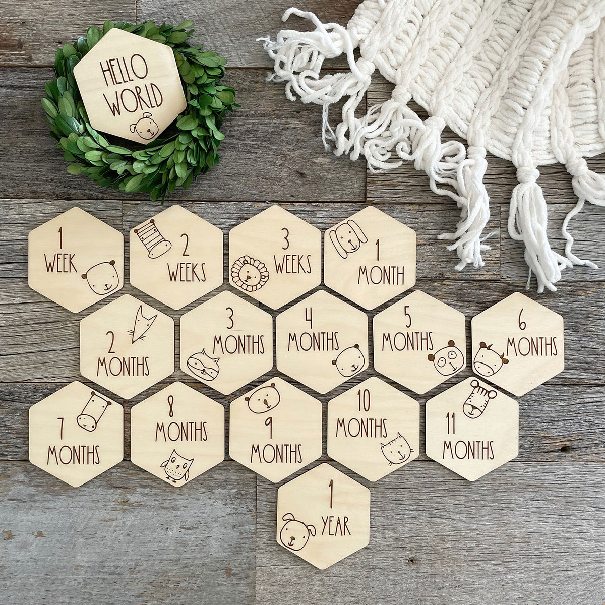 The Original Hexagon Wood Baby Milestones & Baby Firsts