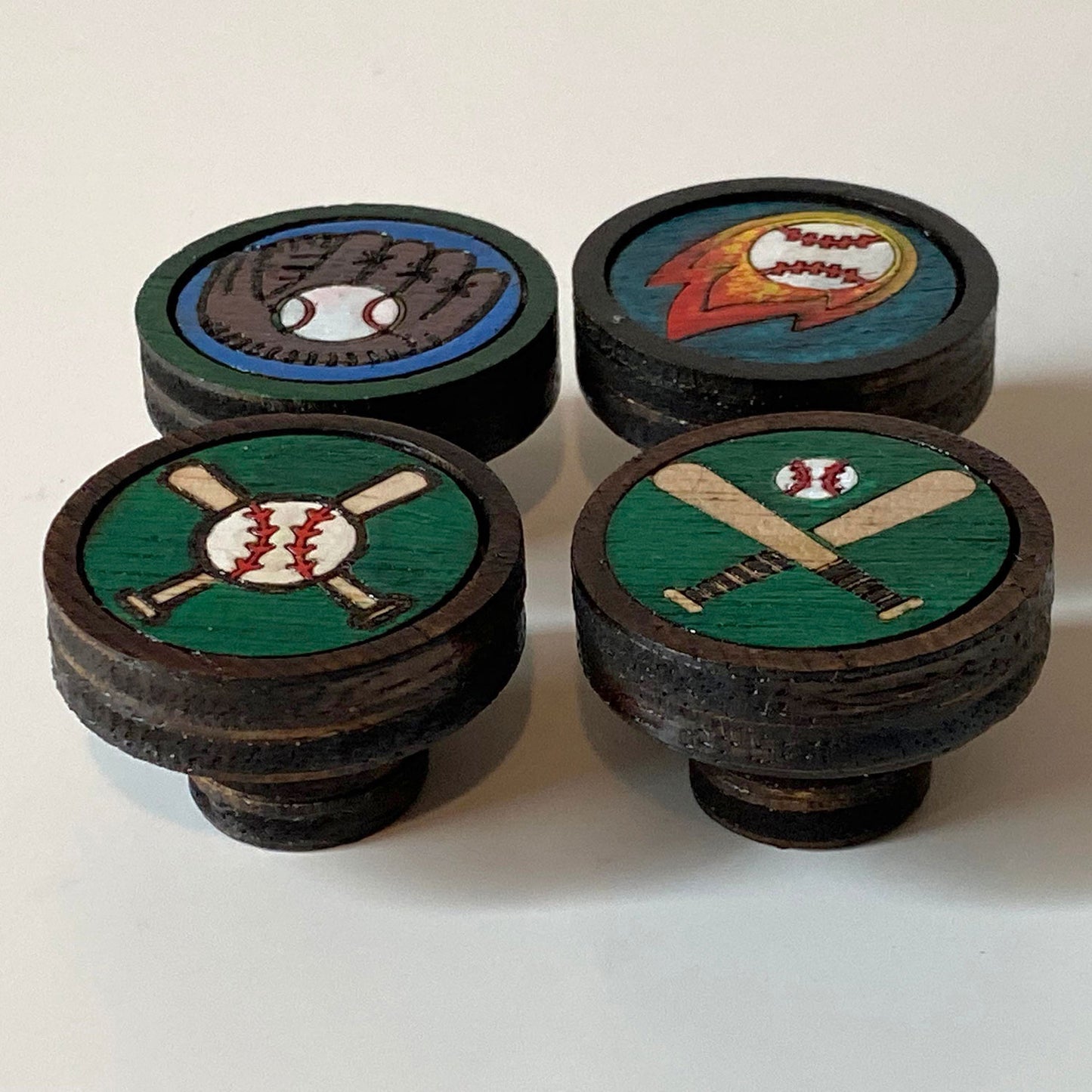 Baseball Wooden Knobs (Set of 4)