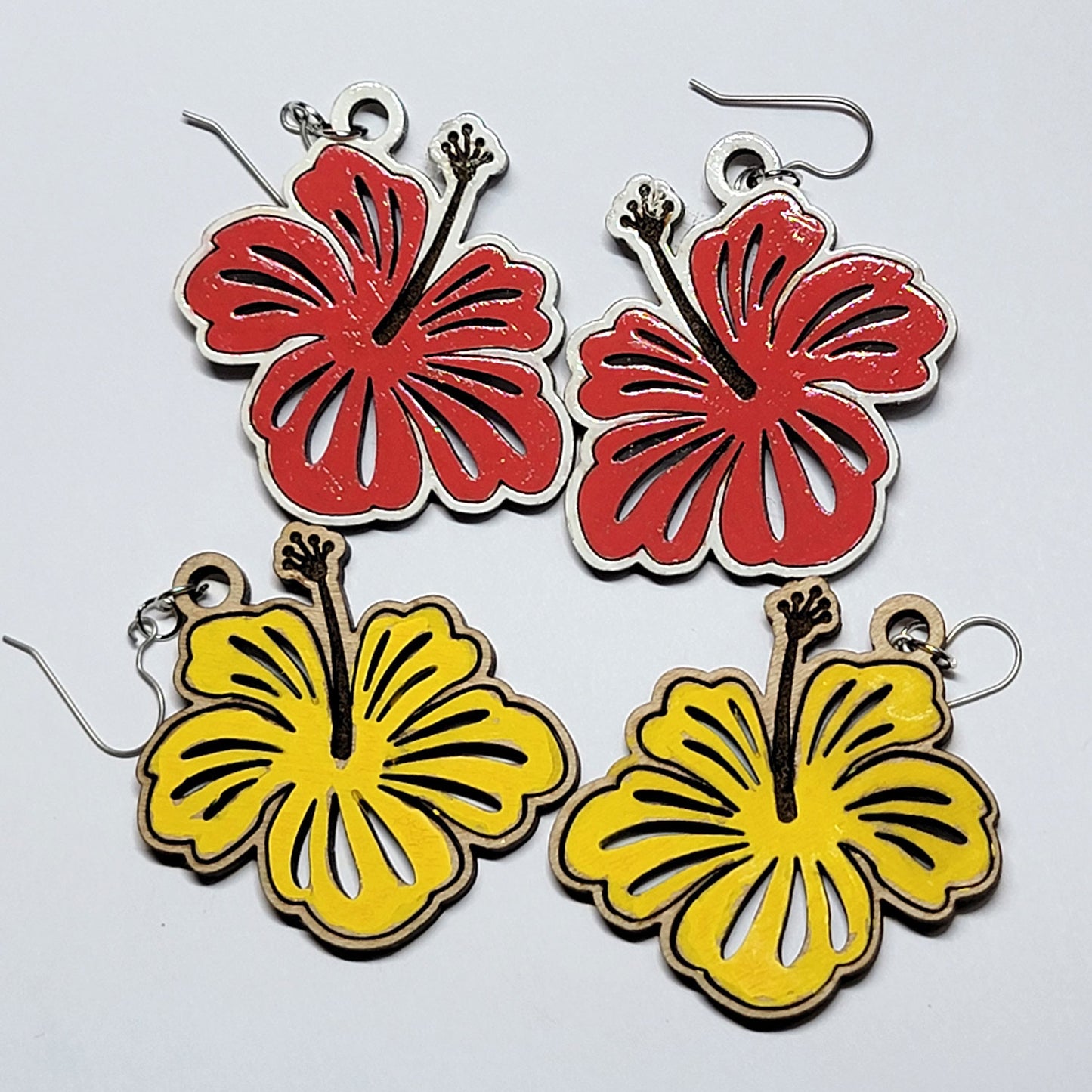 Beautiful Hibiscus Earrings, Pendant, and Keychain Set