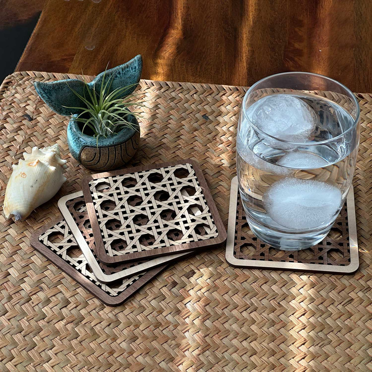 Dark Rattan Coaster Beautiful Rattan Coasters (Set of 4) – Glowforge Shop