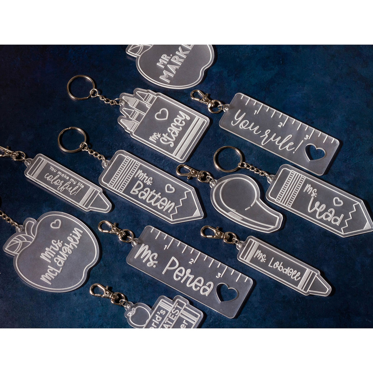 Fpe Keychains Blank Teacher Themed Keychain Templates (Set of 8) – Glowforge Shop