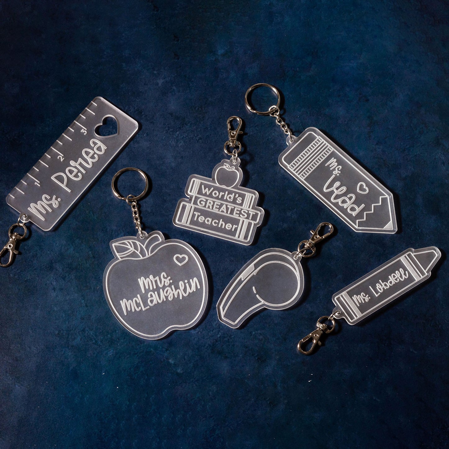 Blank Teacher Themed Keychain Templates (Set of 8)