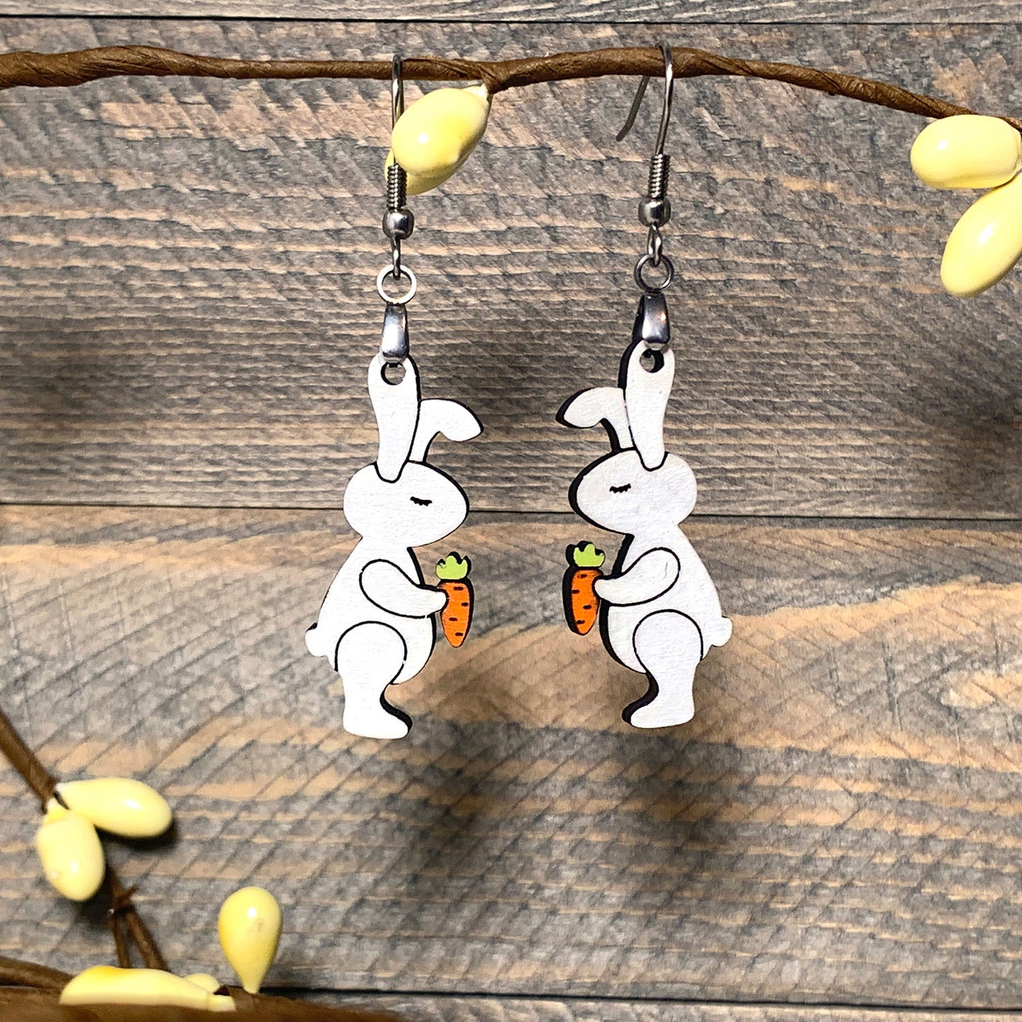 Bunny with Carrot Dangle Earrings - Easter Earrings