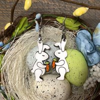 Bunny with Carrot Dangle Earrings - Easter Earrings