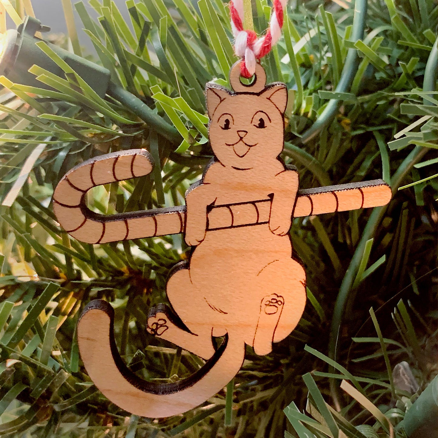 Cat Candy Cane Ornament