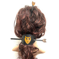 Cat Leather Hair Tie With Hair Stick