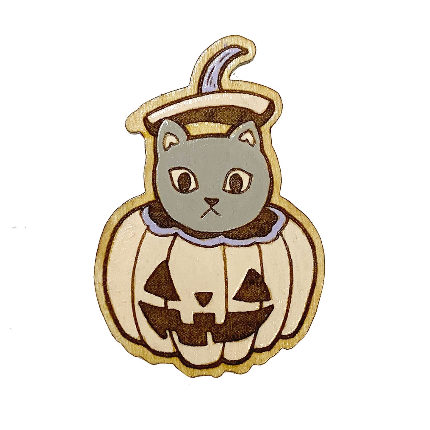 Cat Pumpkin Wood Design For Pin, Tag And Wall Art
