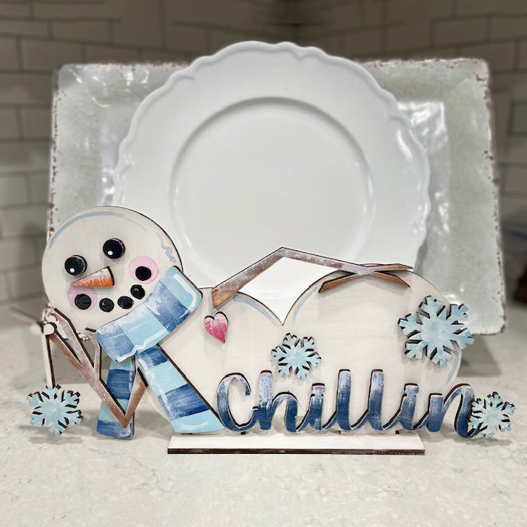 Chillin Snowman Shelf Sitter Mantel Winter Sign