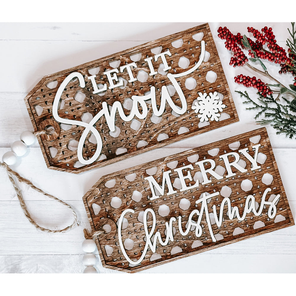 Christmas Rattan Tag Ornaments (Set of 2)