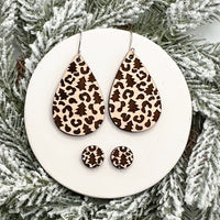 Christmas Tree Leopard Print Dangle and Stud Earrings Set