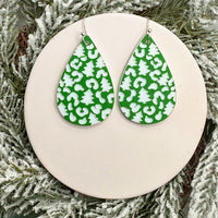 Christmas Tree Leopard Print Dangle and Stud Earrings Set