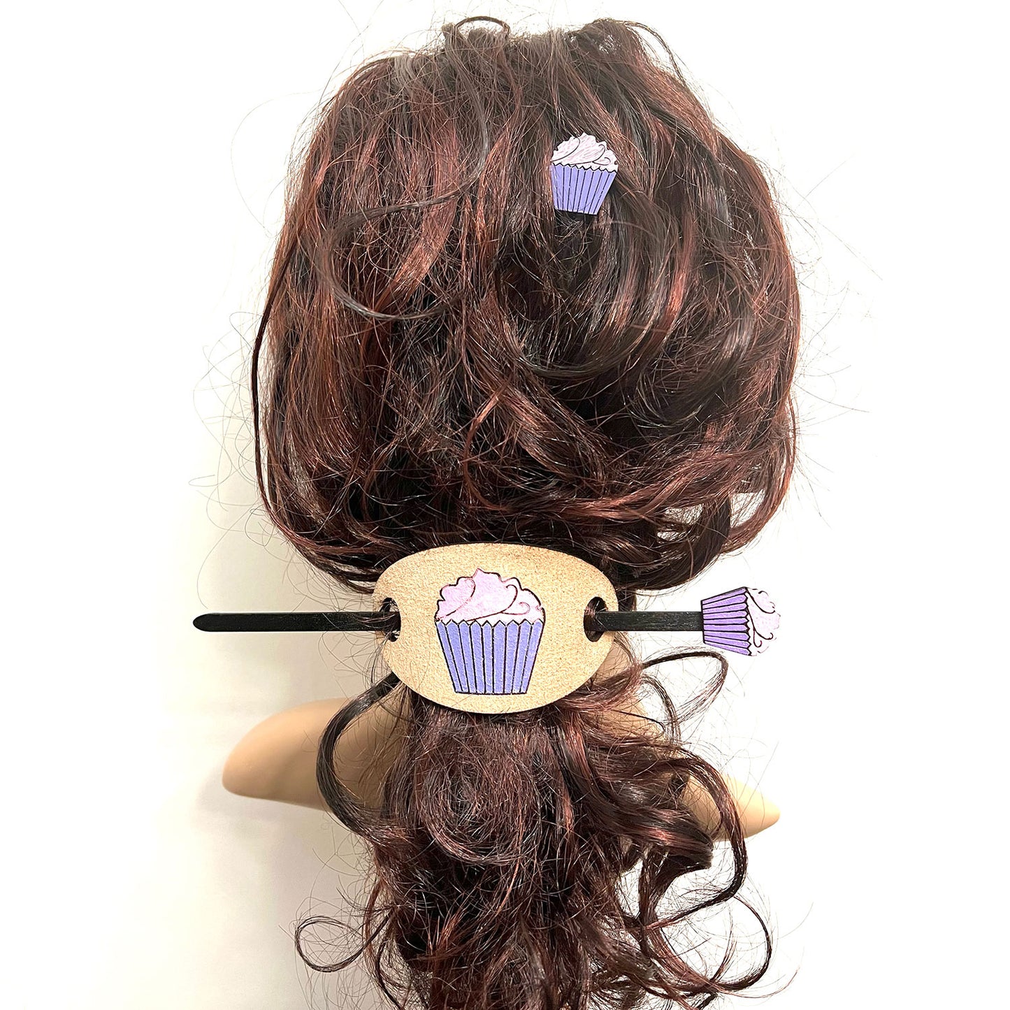 Cupcake Leather Hair Tie With Hair Stick