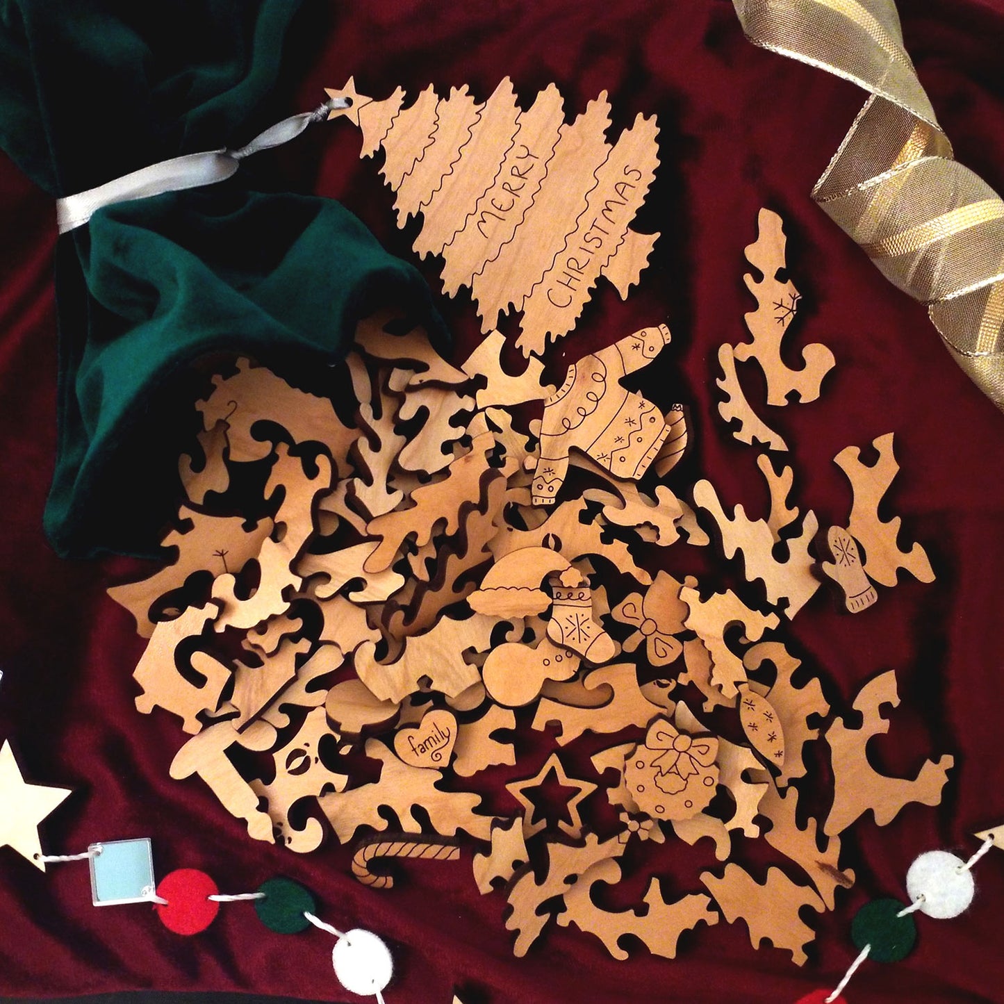 Customizable Christmas Tree Puzzle with Whimsies And Matching Gift Tag