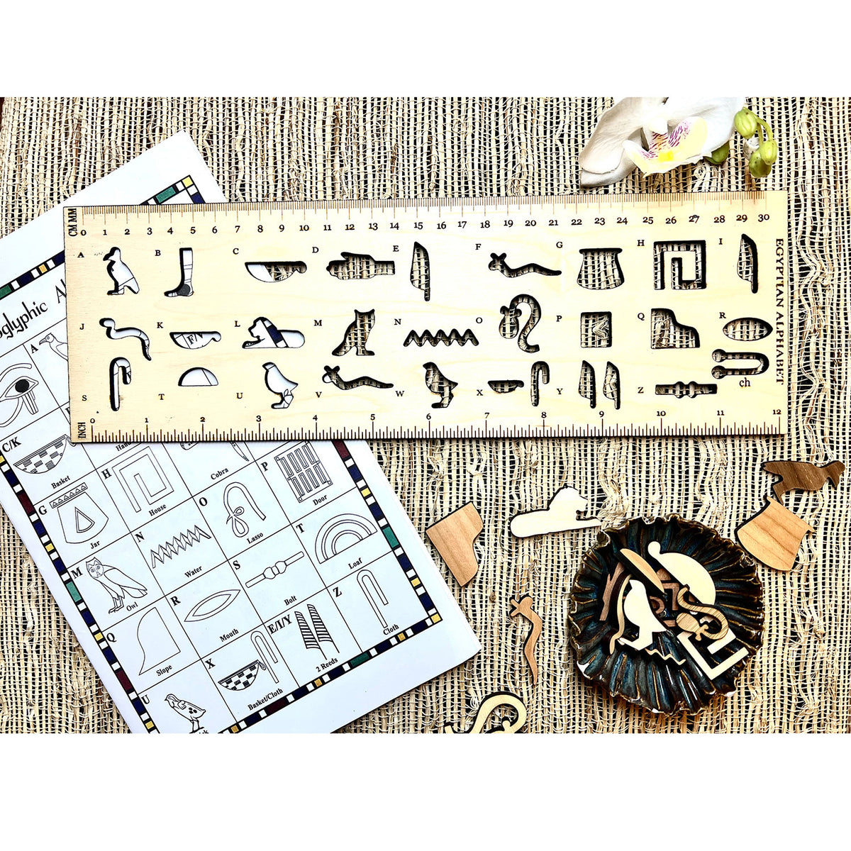 Hieroglyphic Ruler Egyptian Hieroglyphic Alphabet Stencil ( With Rulers) – Glowforge Shop