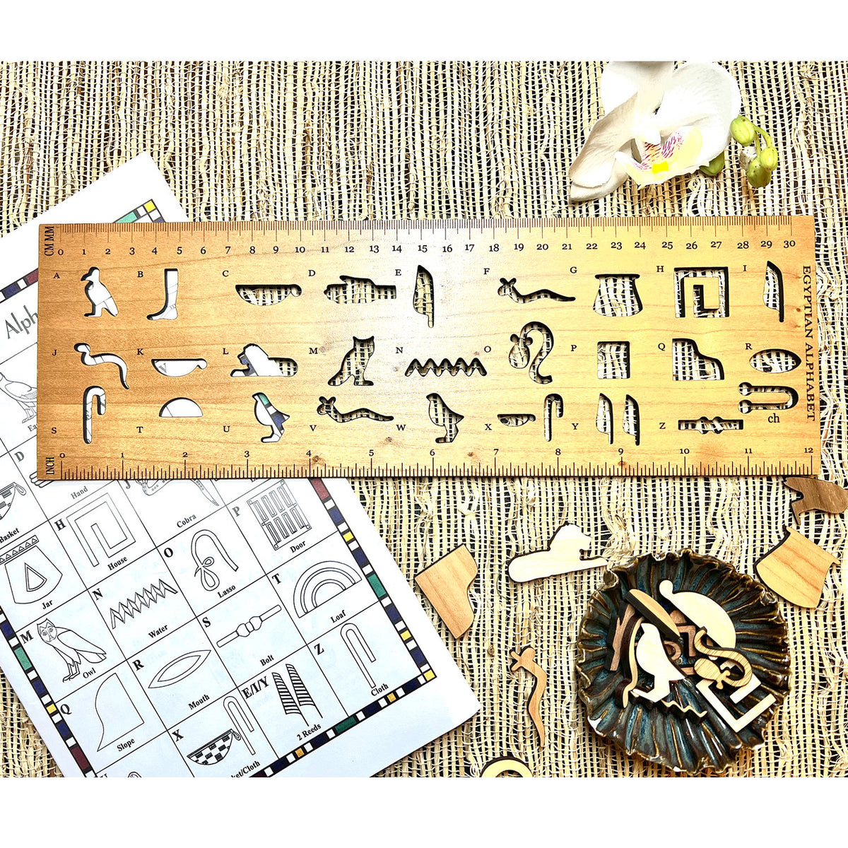 Hieroglyphic Ruler Egyptian Hieroglyphic Alphabet Stencil ( With Rulers) – Glowforge Shop