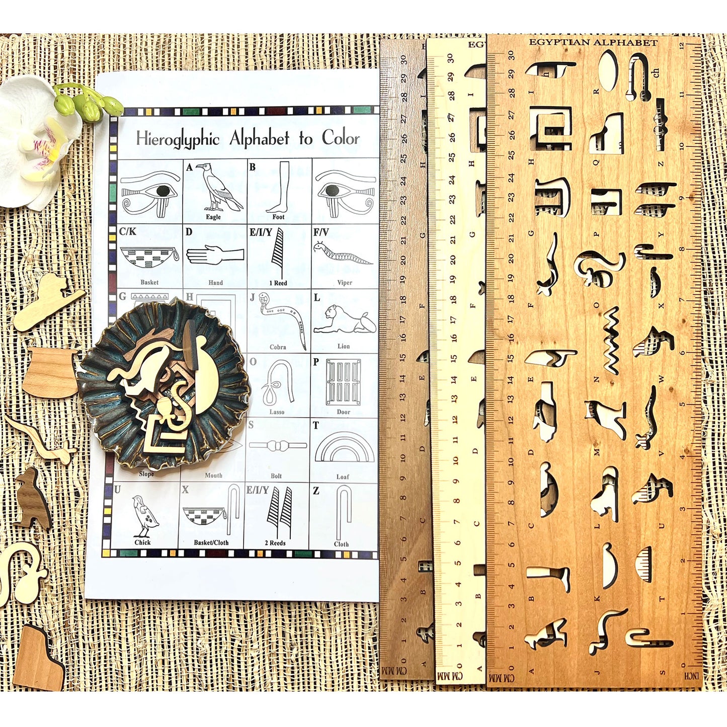 Egyptian Hieroglyphic Alphabet Stencil ( With Rulers)