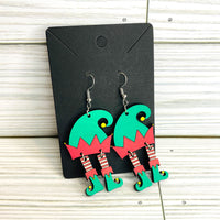 Elf Hat and Shoes Christmas Holiday Dangle Earrings