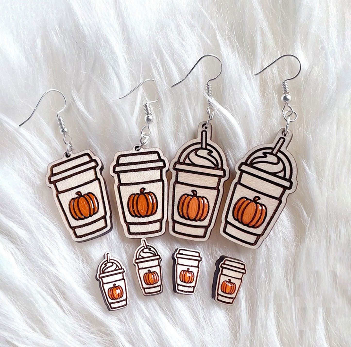 Fall Pumpkin Coffee Earrings - Dangle and Stud Set