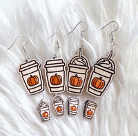 Fall Pumpkin Coffee Earrings - Dangle and Stud Set