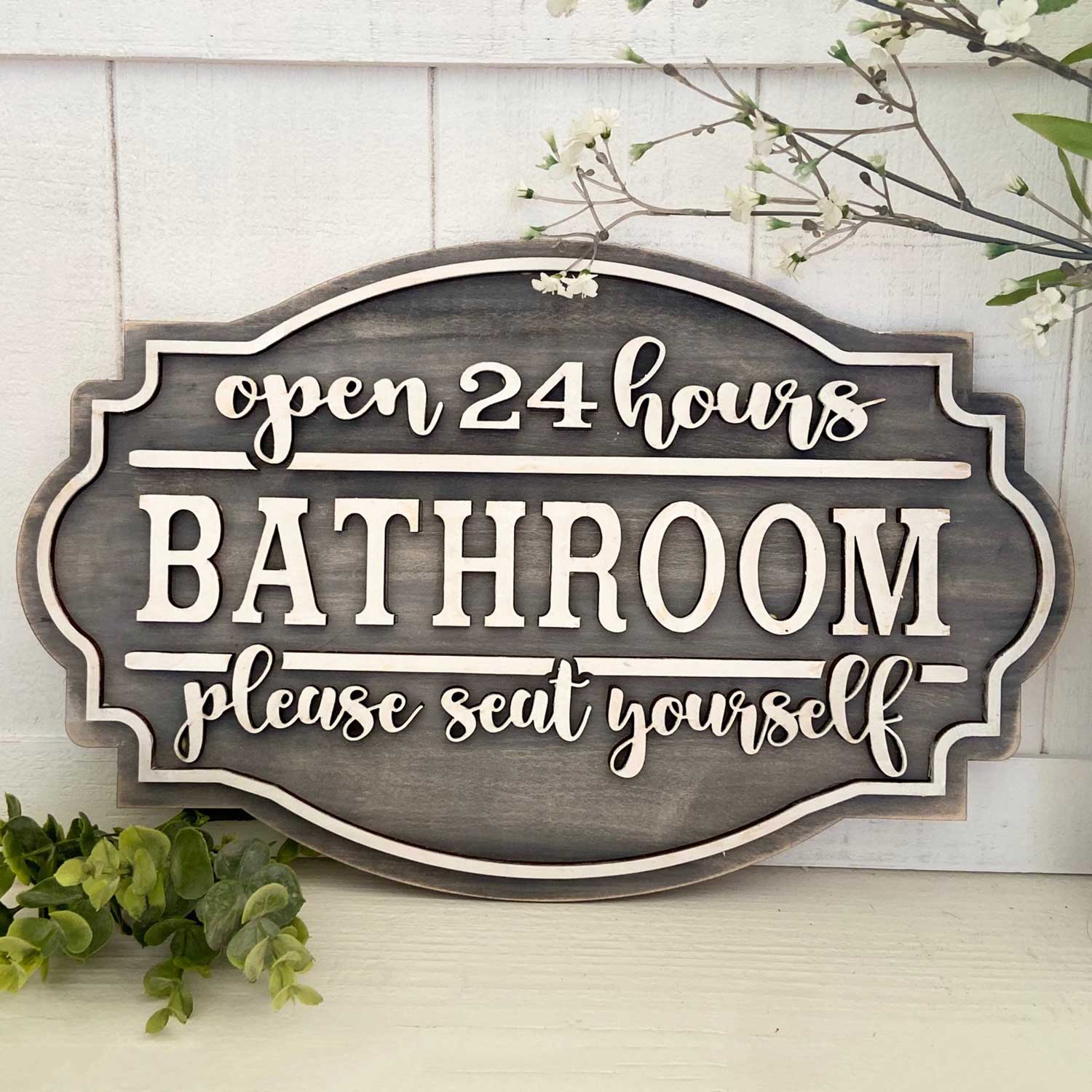 Farmhouse Bathroom Door Sign - farmhouse-bathroom-door-sign-please-seat-yourself-sign-glowforge-shop