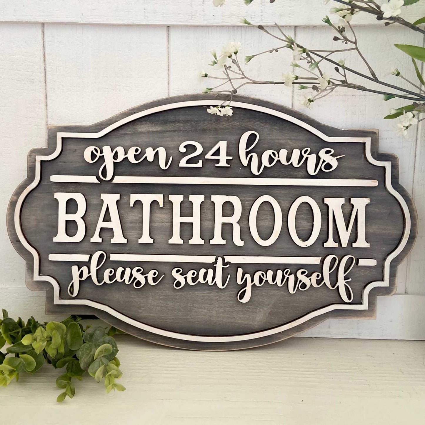 Farmhouse Bathroom Door Sign - "Please Seat Yourself" Sign