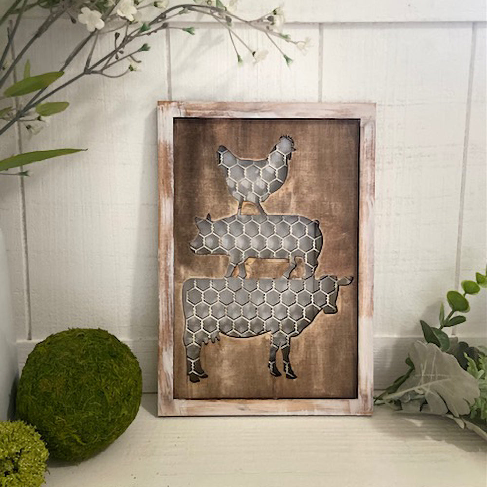 Faux Rustic Chicken Wire Spring Farm Animal Cow Chicken and Pig Sign ...