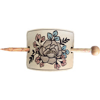 Floral Leather Hair Tie Bun Clip with Stick