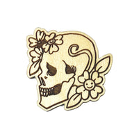 Flower Skull Wood Design For Pin, Tag And Wall Art