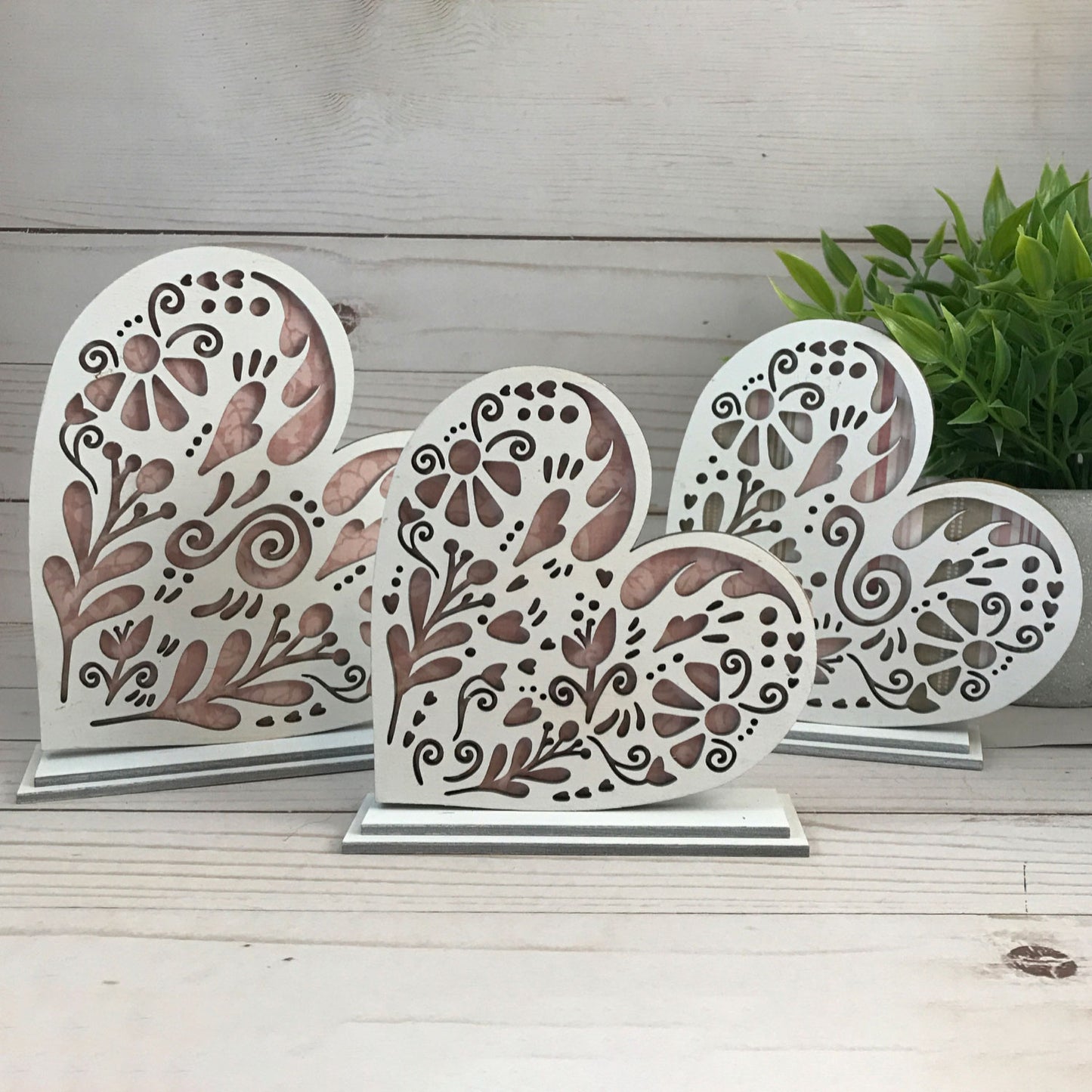 Folk Art Style Heart Shelf Sitters (Set of 3)