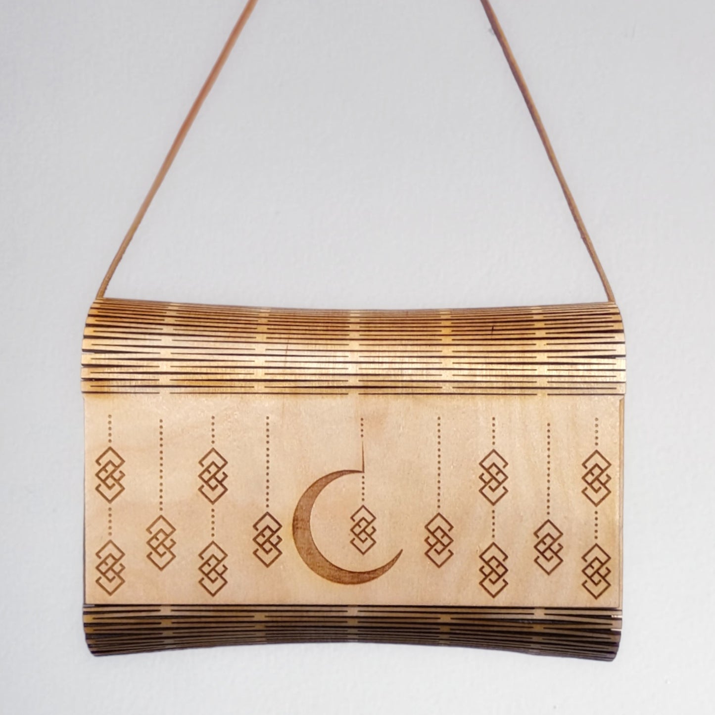 Geometric Moon Wood Purse Handbag Clutch with Optional Strap-Witchy Woman Gift