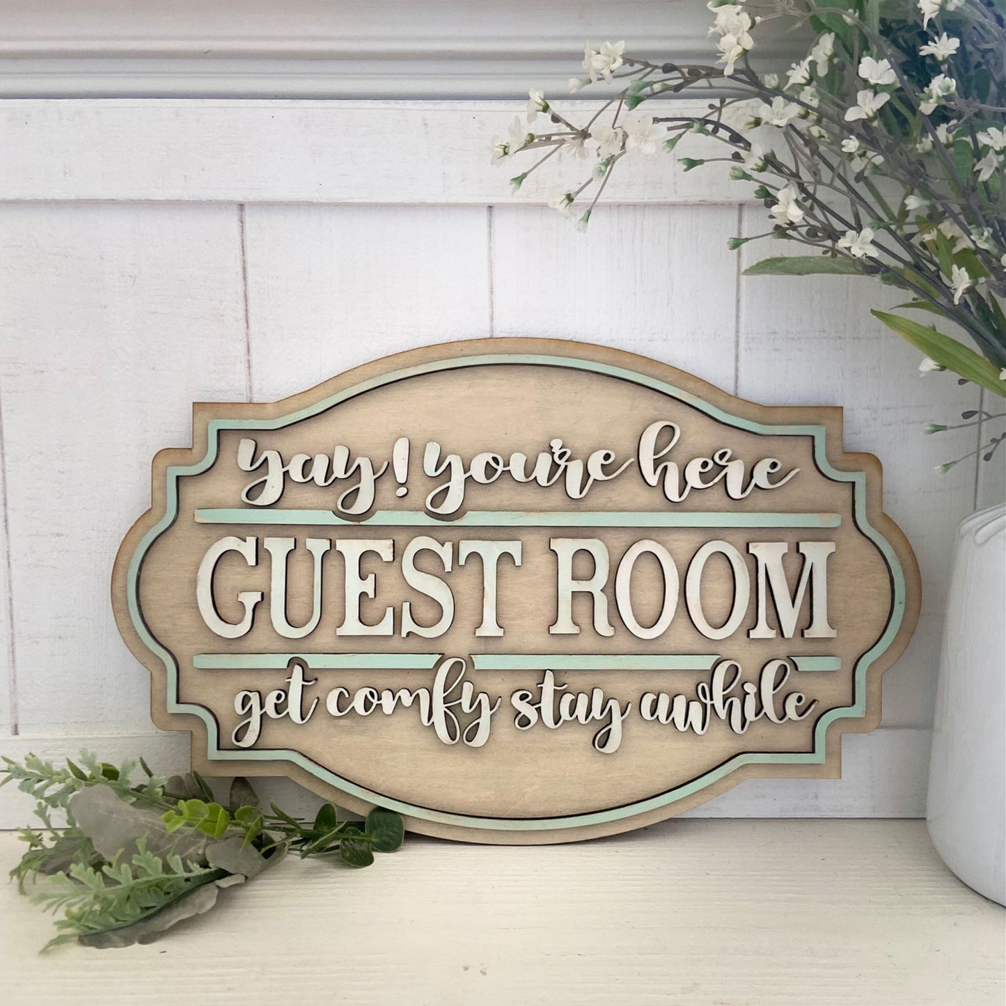 Guest Room Door Sign "Yay! You're Here Get Cozy Stay Awhile"