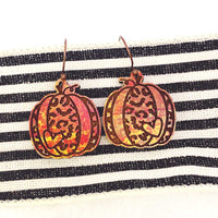 Halloween Leopard Print Pumpkin Stud and Dangle Earrings