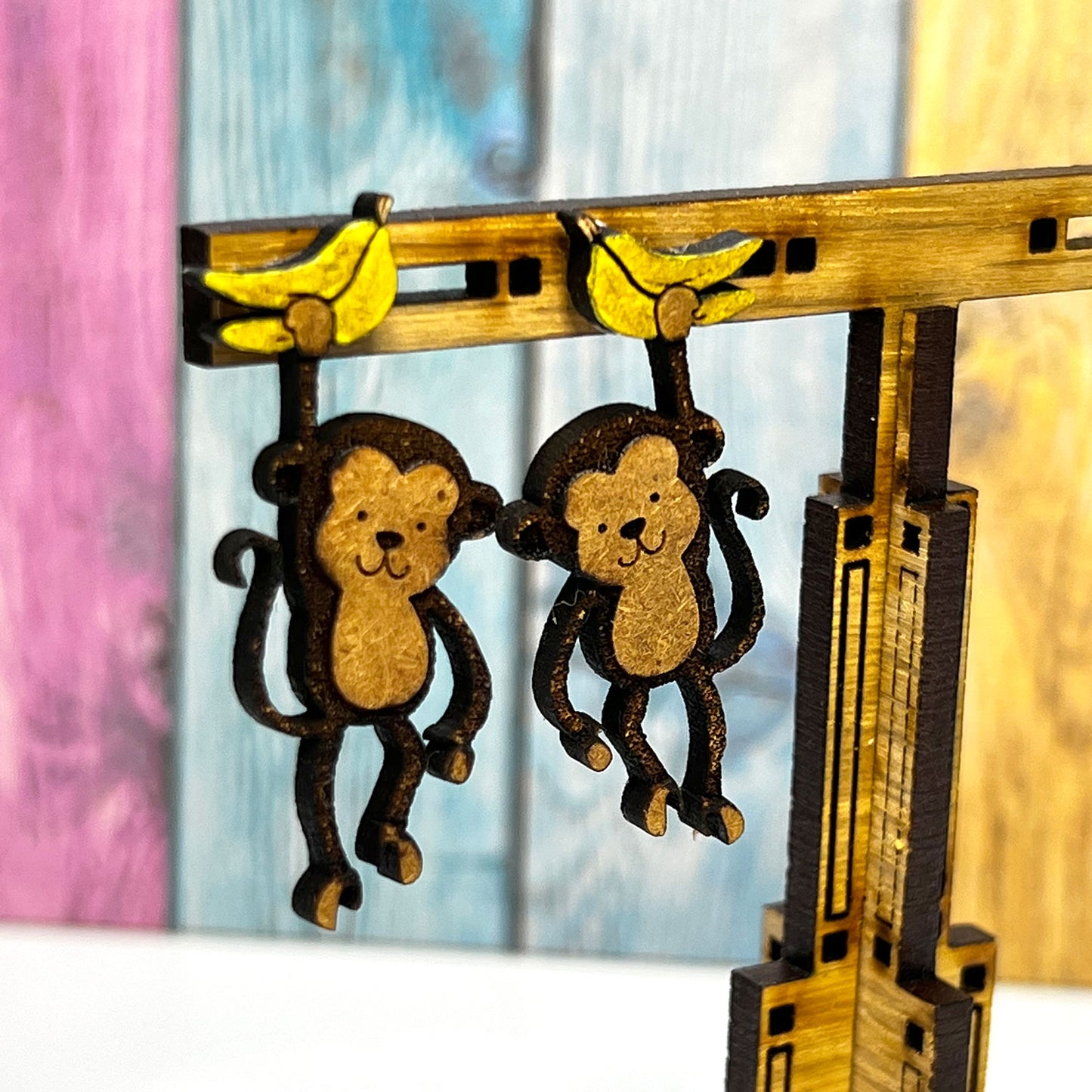 Hanging By a Banana Monkey Earrings