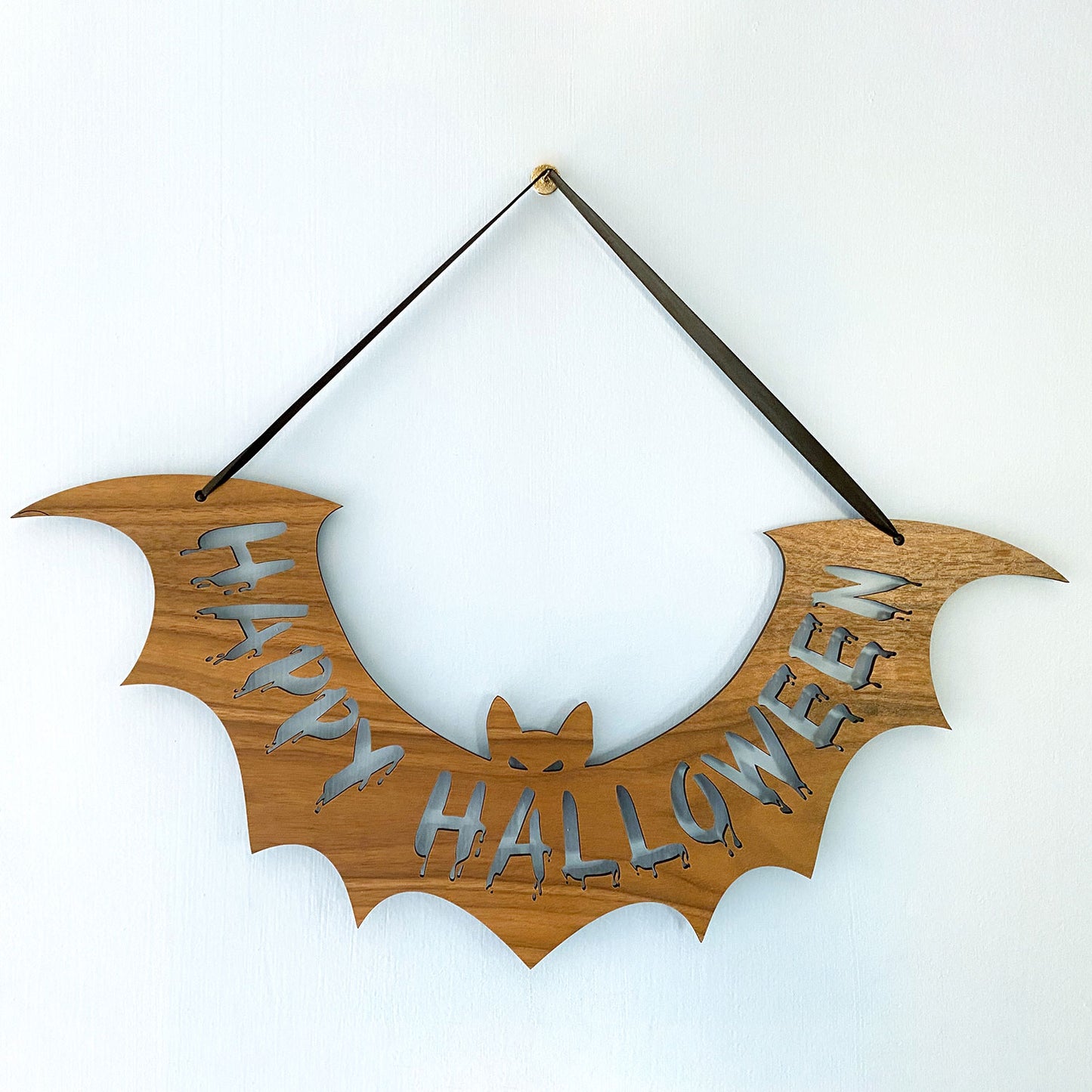 Hanging Subtle Happy Halloween Bat Sign