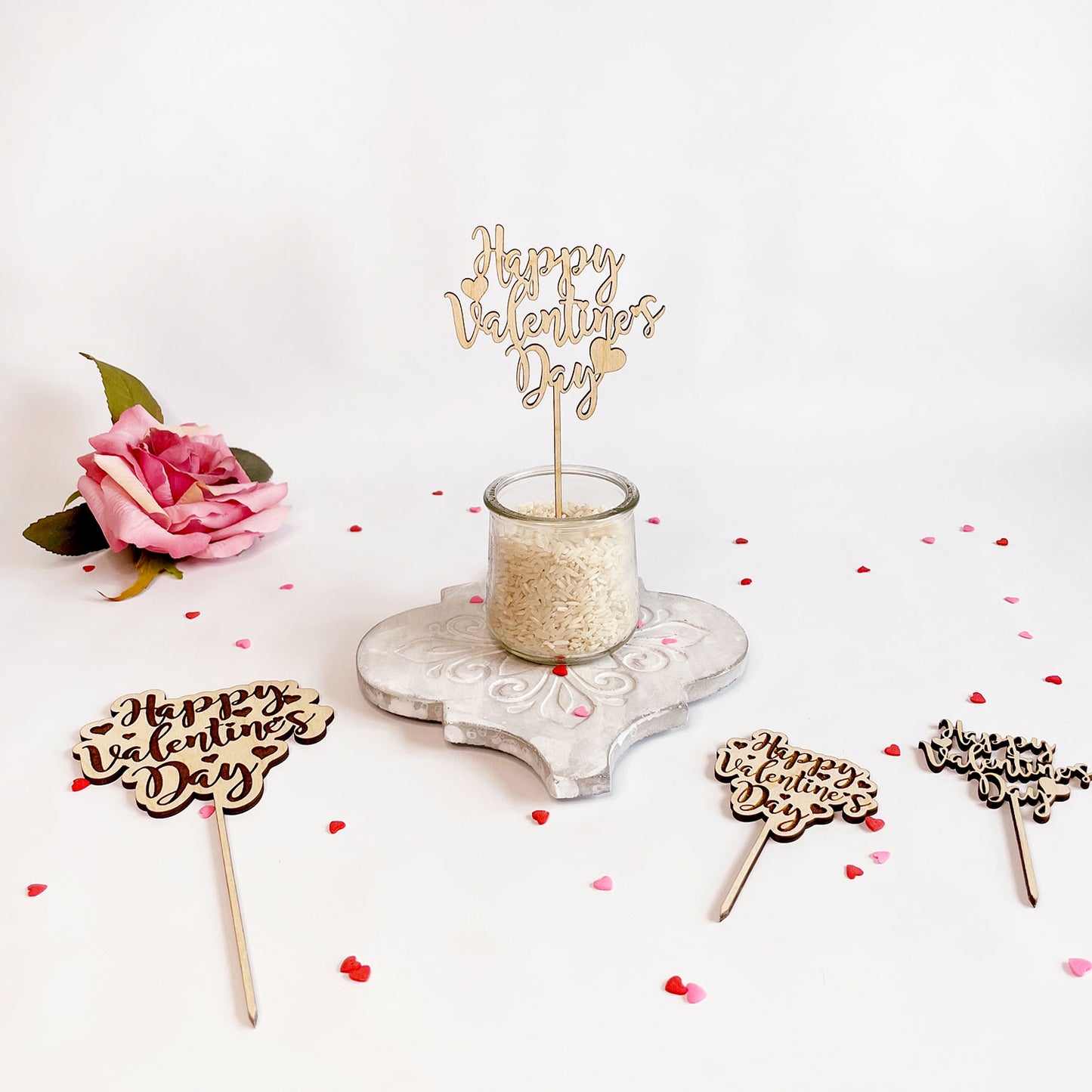 Happy Valentine's Day Cake and Cupcake Toppers (Set of 5)