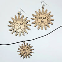 Heraldic Sun Earrings, Pendant and Keychain Set
