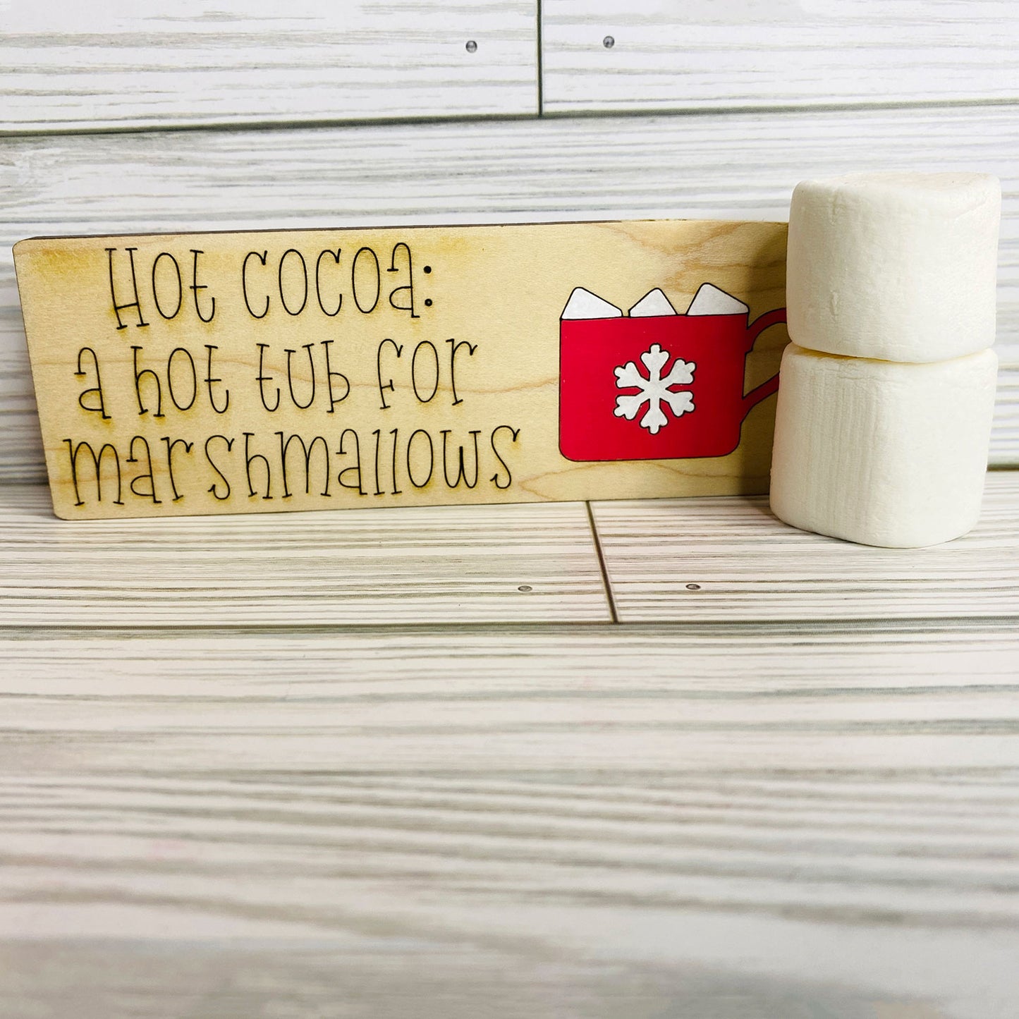 Hot Cocoa Marshmallow Hot Tub Funny Coffee Bar Shelf Sitter Sign