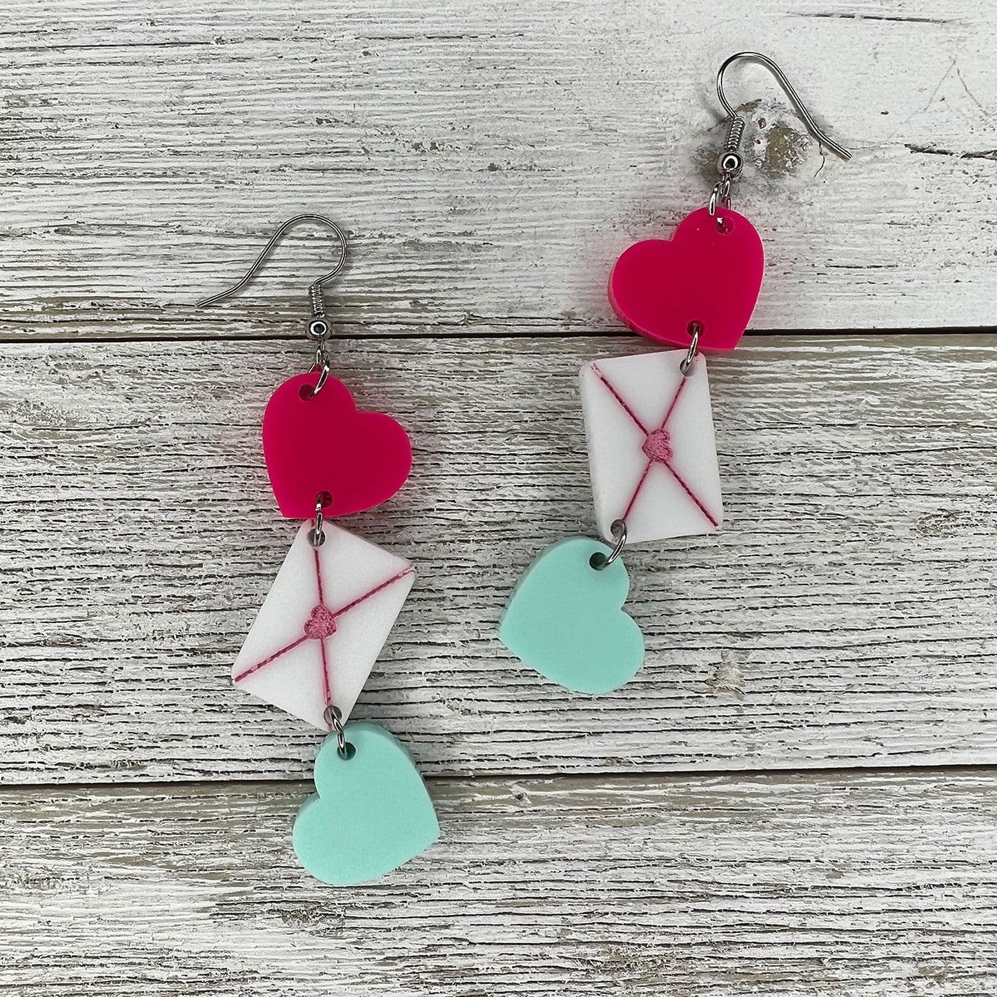 Layered Hearts with Envelope Dangle Earrings