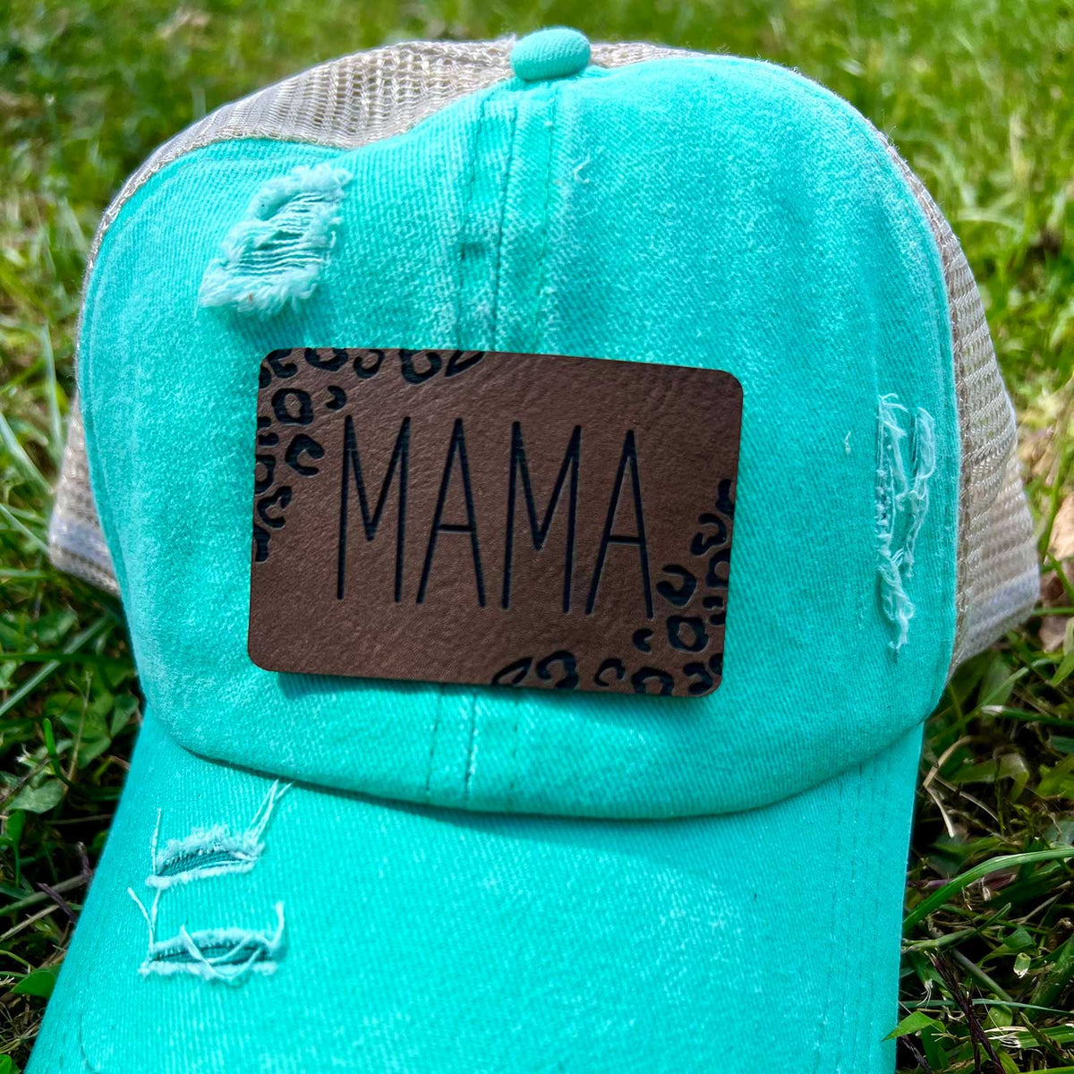 Mama & Mini Cheetah Personalized Leather Patch Stocking Hat Set I