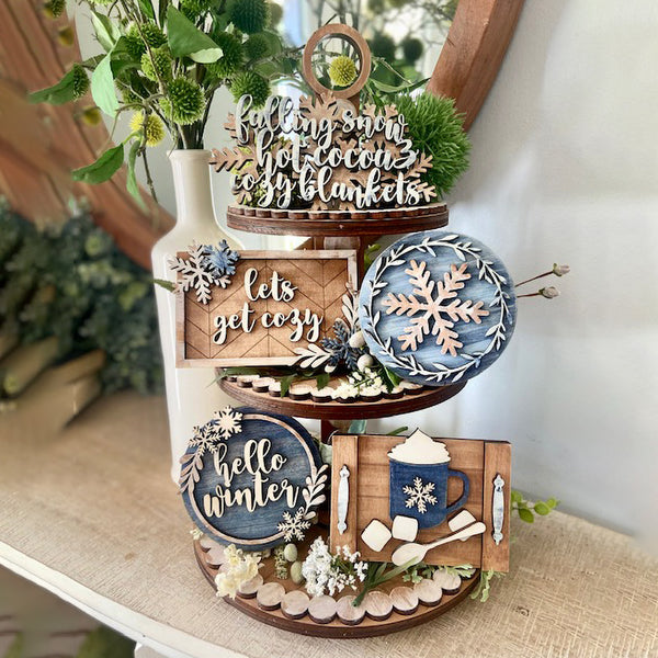 Lets Get Cozy Hello Winter Hot Cocoa Tiered Tray Mini Sign Set ...