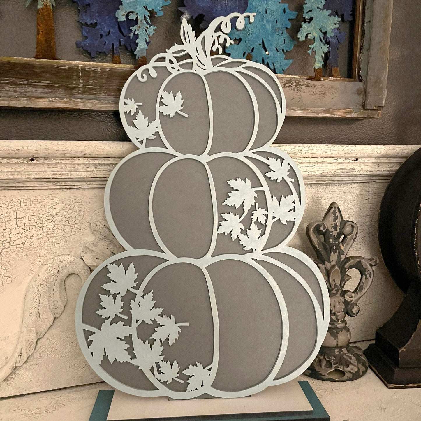 Maple Leaf Stacked Pumpkins Shelf Sitter
