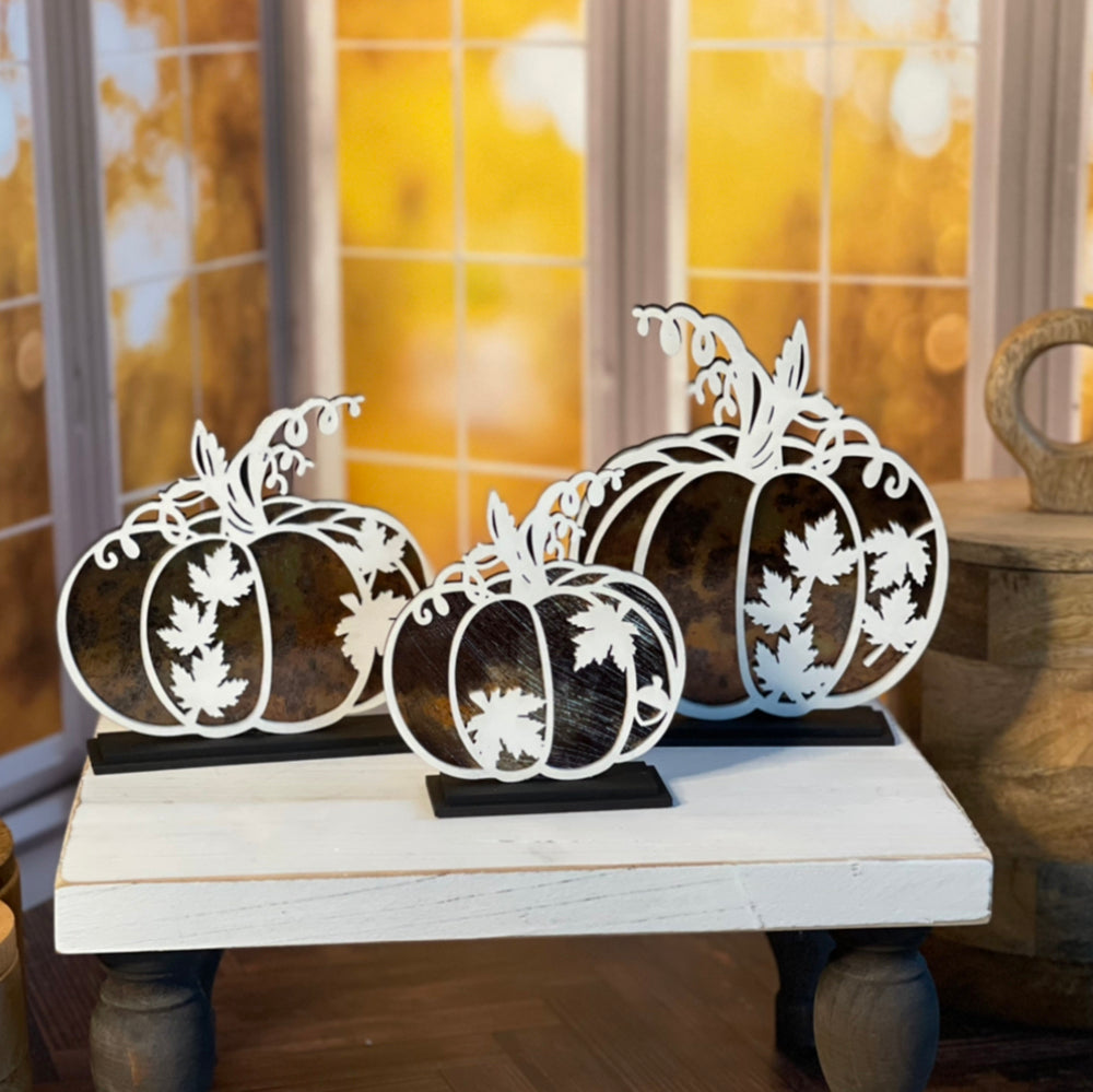 Maple Leaf Pumpkins Shelf Sitters (Set of 3)