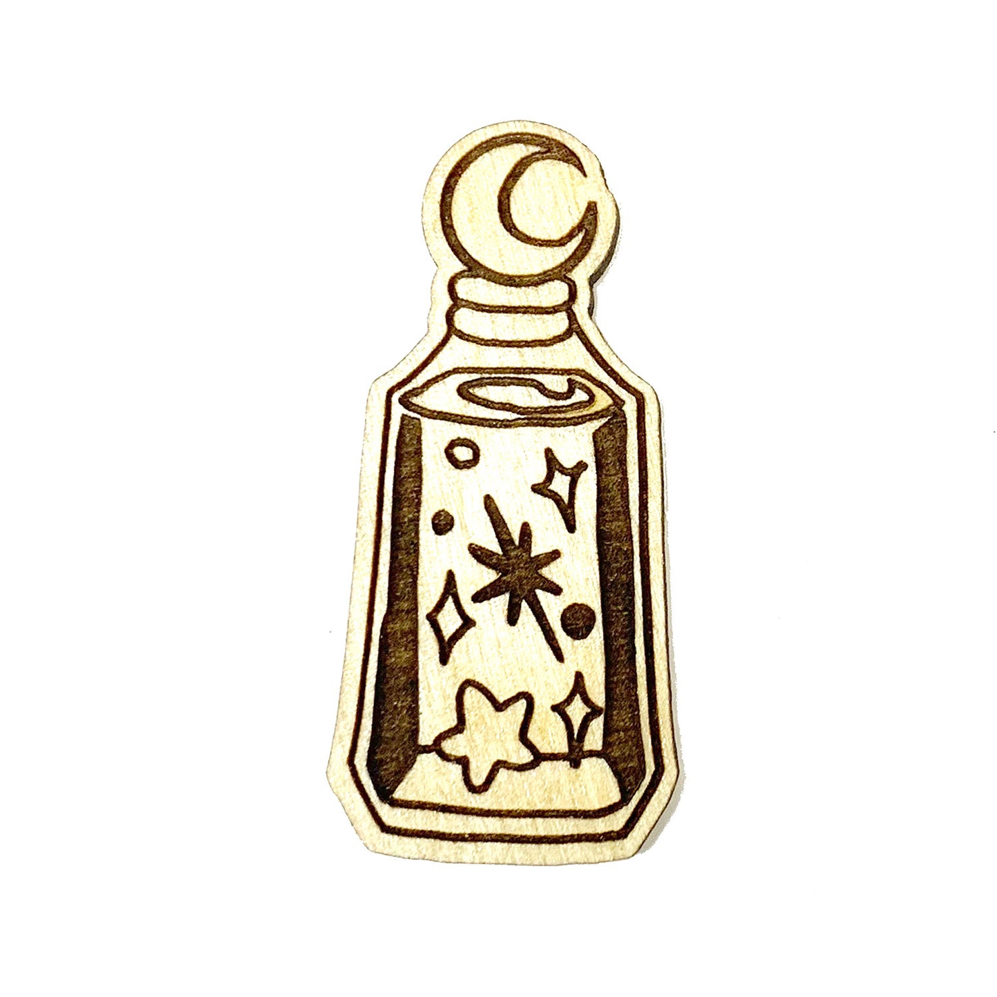 Moon Water Potion Wood Design For Pin, Tag And Wall Art