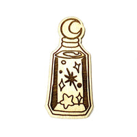 Moon Water Potion Wood Design For Pin, Tag And Wall Art