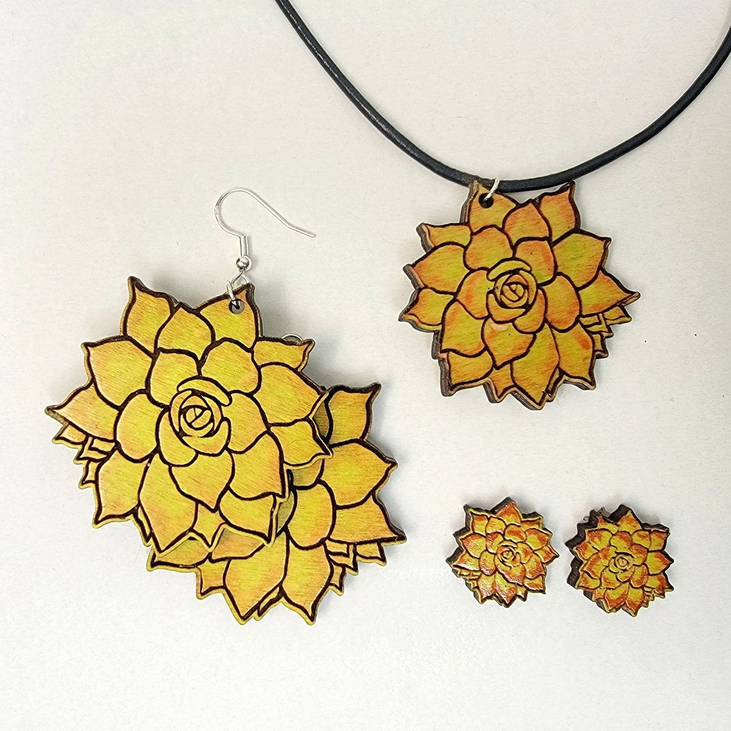 Morning Beauty Succulent Earrings, Pendant and Keychain Set