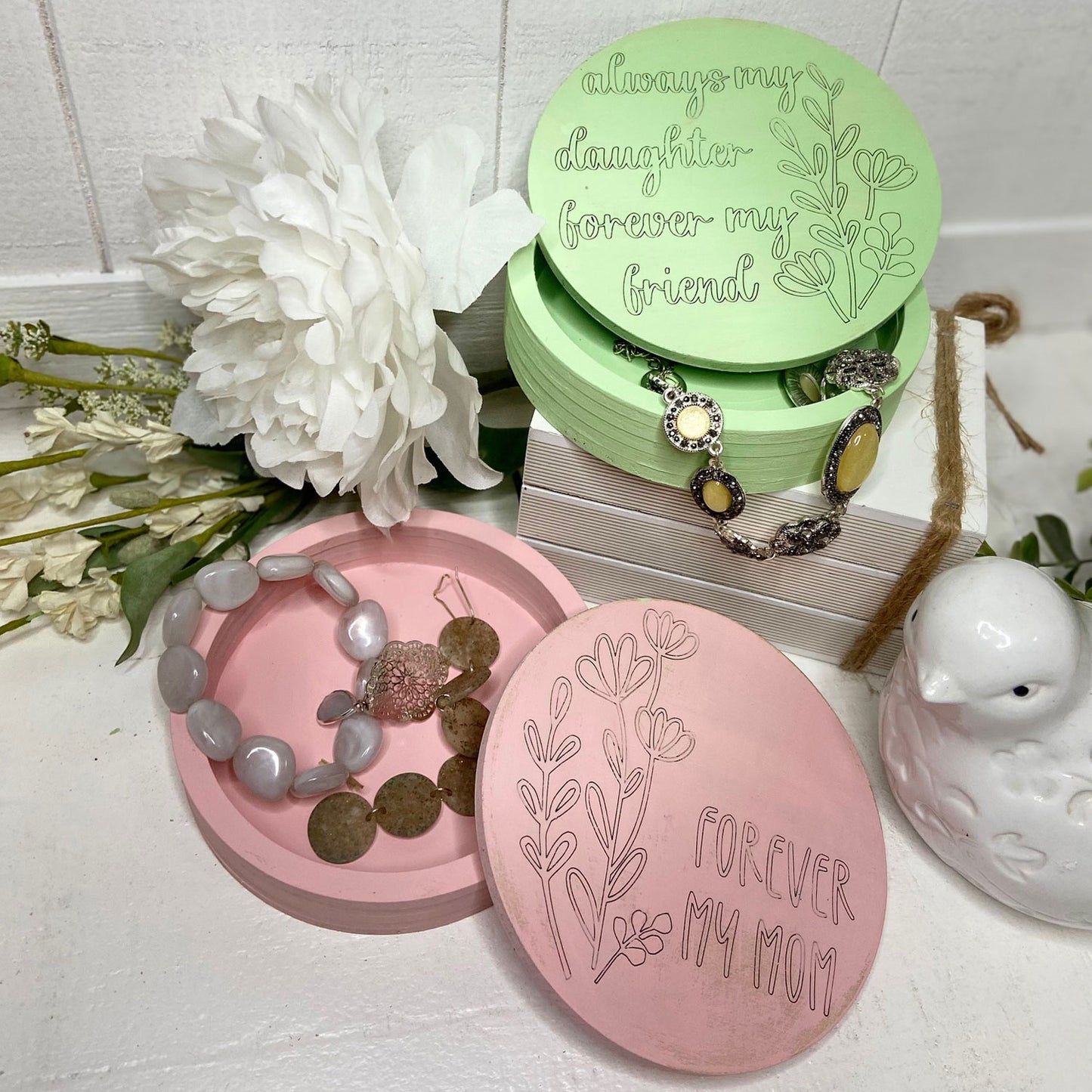 Mother's Day Floral Round Trinket Jewelry Box (Set of 2)